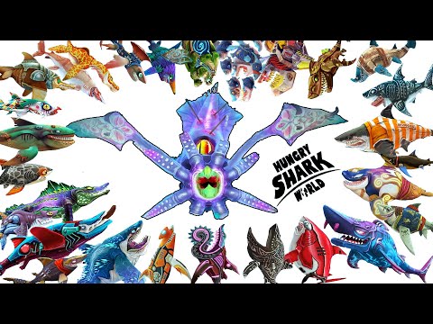 Hungry Shark World - ALL 30 Sharks & Skins VS Giant Squid Boss - Android Gameplay [FHD]