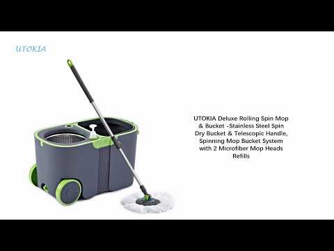 Deluxe Rolling Spin Mop & Bucket -Stainless Steel Spin Dry Bucket