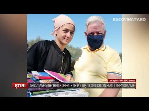 Ghiozdane si rechizite oferite de politisti copiilor din familii defavorizate