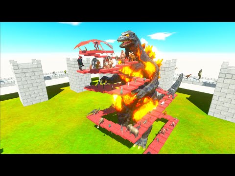 AROUND GODZILLA BURNING  Deadly Parkour -  Animal Revolt Battle Simulator