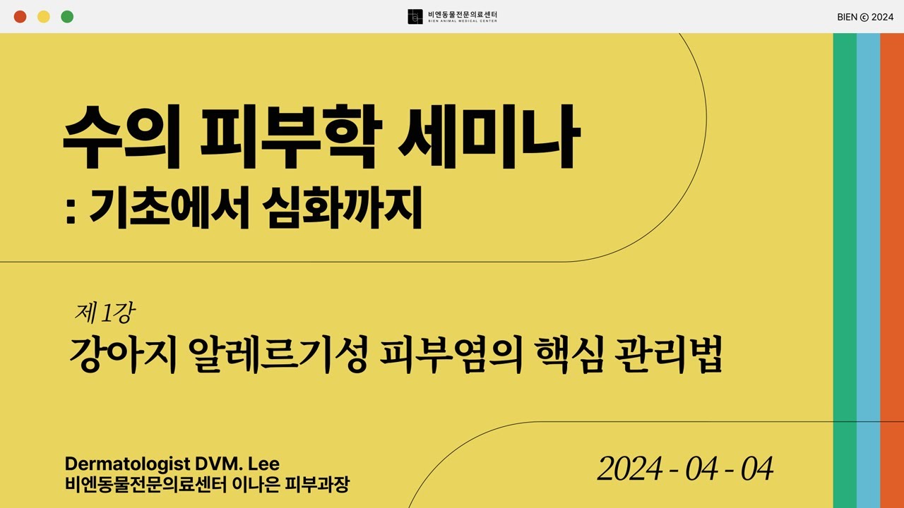 비엔 수의 피부학 세미나 1강 : 강아지 알레르기성 피부염의 핵심 관리법 240404
