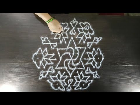Easy Flower Rangoli Tutorial (15x8) | Savitha's Art Gallery