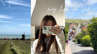 vlog | 夫の実家イングランドへ帰省👩🏻‍🤝‍👨🏼🖼️ | カフェで英語勉強🌷| 景色に海にネコに癒される数日間🪸🐚🌳
