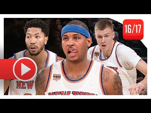 Carmelo Anthony, Derrick Rose & Kristaps Porzingis Full Highlights vs Kings (2016.12.04) - TOO Good!
