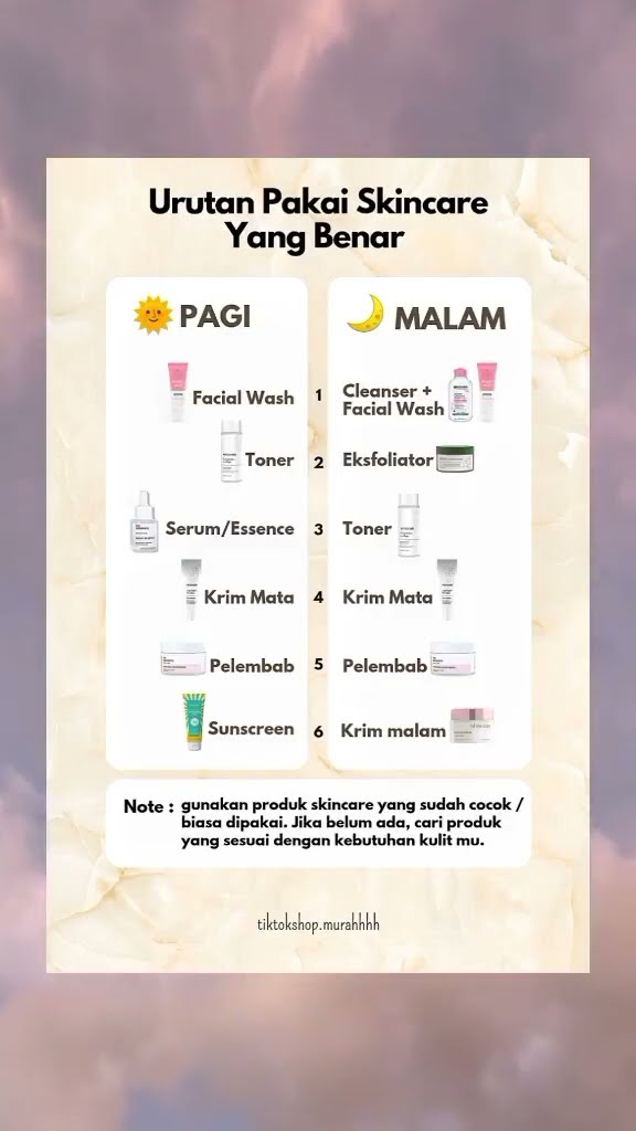 Bingung urutan skincare yang tepat? Yuk, ikuti langkahnya biar kulitmu makin glowing! ✨💖