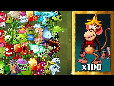 All Plant Power Up VS 100 Monkey Zombies Attack || Who Will Win || Plant vs Zombies 2 || Pvz2