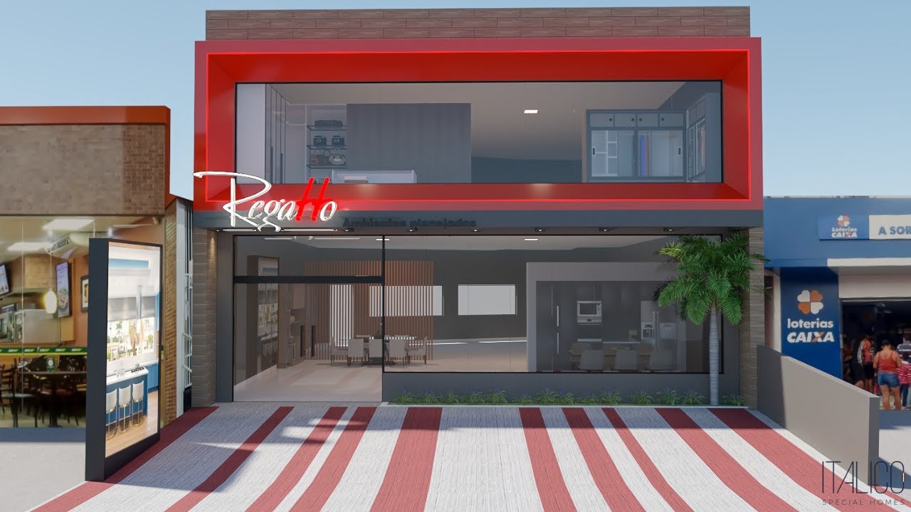 Projeto de Arquitetura Comercial Fachada da Loja Regatto Ambientes Planejados em Campinas