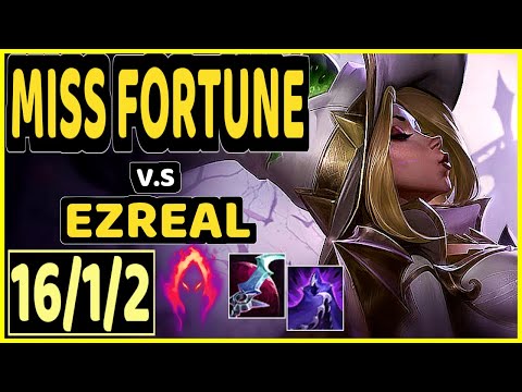 KOBBE (MISS FORTUNE) vs EZREAL - QUADRAKILL 16/1/2 KDA BOTTOM ADC GAMEPLAY - EUW Ranked GRANDMASTER