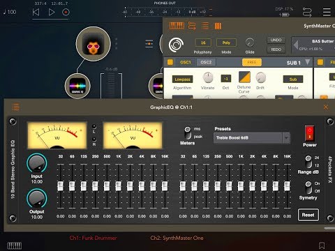 Graphic EQ by 4Pockets with SynthMaster One & Funk Drummer in AUM - iPad Demo