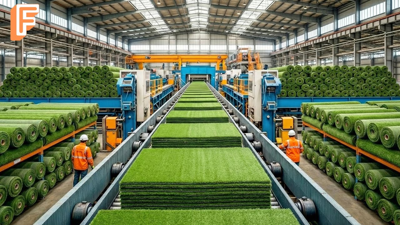 How Artificial Football Grass Is Made Inside Massive Production Lines — 270 Million Ft² Each Year