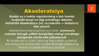 Bolalar va o'smirlar jismoniy rivojlanish tartibi. Akseleratsiya va uning nazariyasi