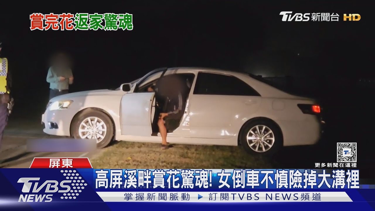 高屏溪畔賞花驚魂! 女倒車不慎險掉大溝裡