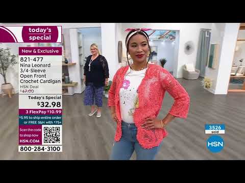 Nina Leonard 3/4Sleeve Open Front Crochet Cardigan