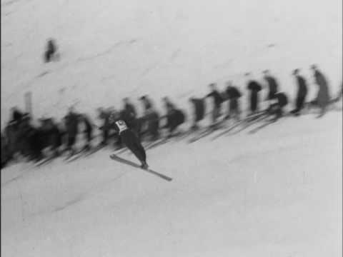 01/04/56 Athletes compete in ski jump in Garmisch-Partenkirchen, Germany