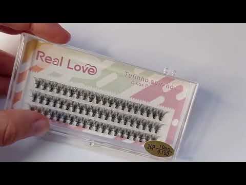 CARTELA DE CÍLIOS TUFINHOS SEM NÓ 20P 10MM 0.10D  REAL LOVE BOX COM 10 UN