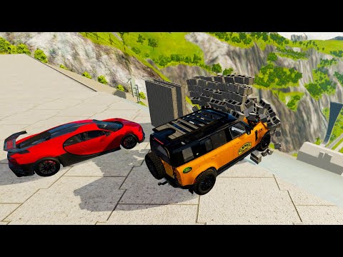 Insane Stairs Jumps Down Through Brick Wall (Crash Test) - BeamNG.drive Down Stairs Jumps