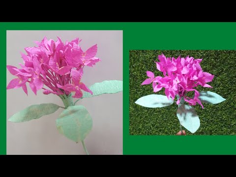 How to make paper ixora flower easy/Thettipoovu making/Artificial ixora making using crepe paper