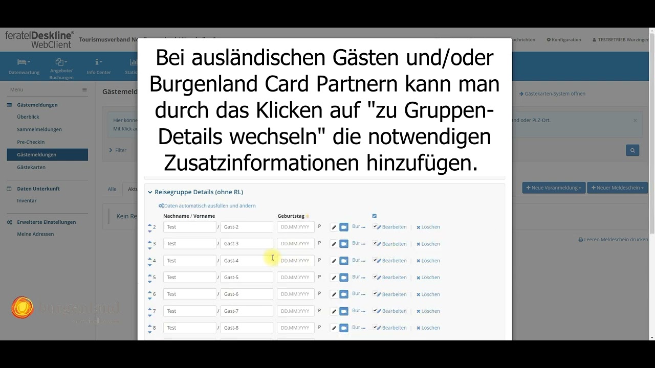 Gästemeldung Reisegruppe