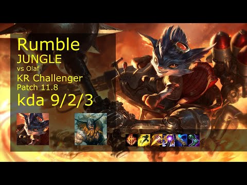 Rumble Jungle vs Olaf - KR Challenger 9/2/3 Patch 11.8 Gameplay // [롤] 럼블 vs 올라프 정글