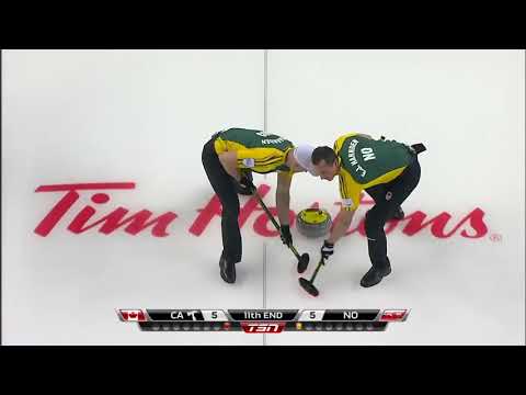 #brier2015 Jacobs (NO) makes Simmons (CA) draw for the gold ("See what happens...")