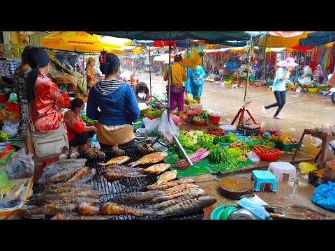 Cambodian Market In The Rain  - Morning Market Food Scenes In The Rain   Phnom Penh City