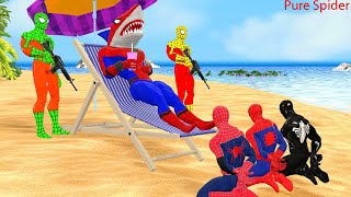 Siêu nhân người nhện | rescues 5 shark Spider-man roblox vs Hulk,Venom vs Batman,Ironman vs avengers