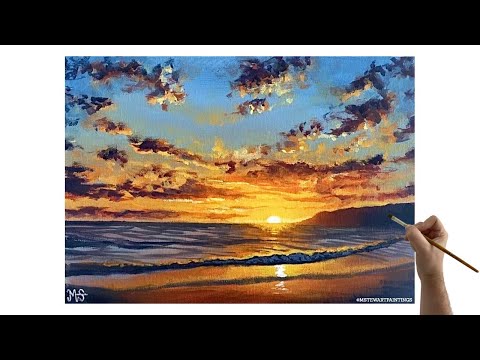 ACRYLIC PAINTING TUTORIAL SUNSET BEACH How to paint a sunset beach painting in acrylic STEP BY STEP