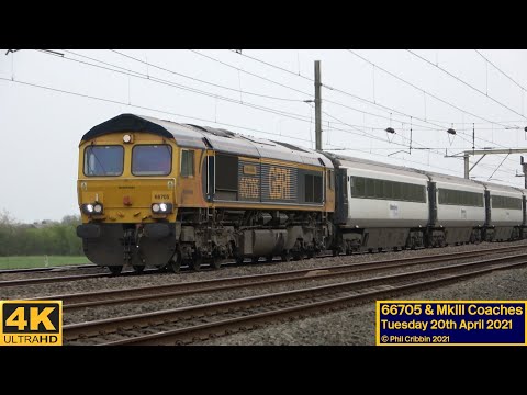 66705 & MkIII Coaches at Bamfurlong - 20th April 2021