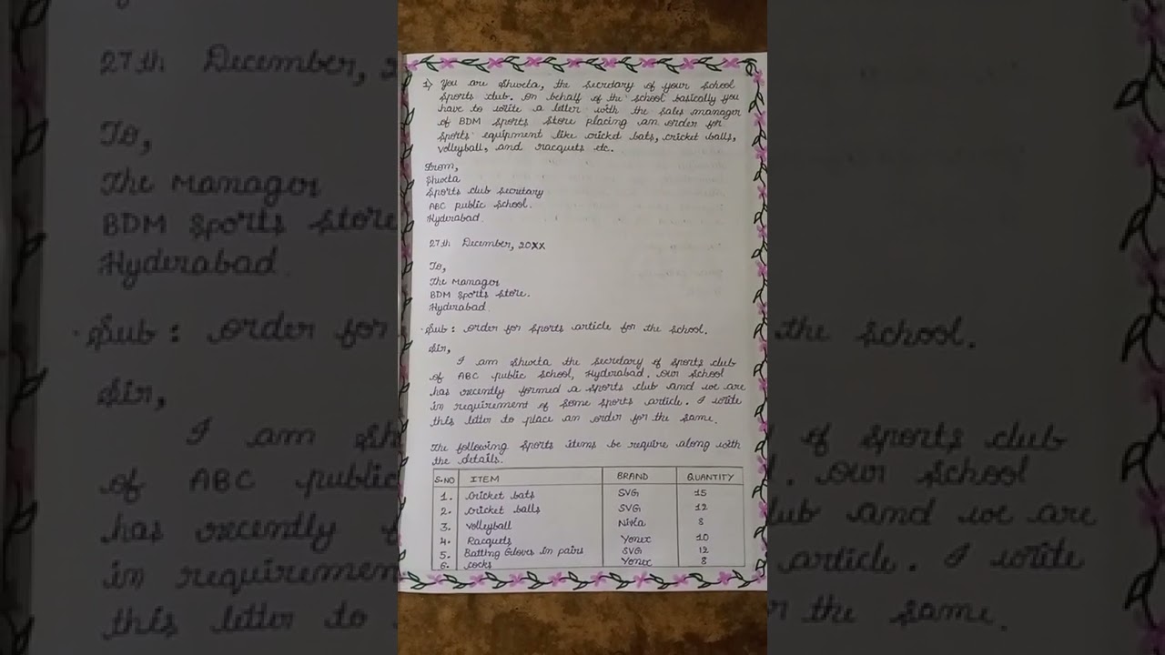 Watch video You are Shweta, the secretary of your school sports club. On behalf of the school place an order Now You are Shweta, the secretary of your school sports club. On behalf of the school place an order