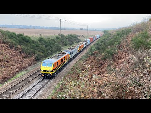 Freightliner 90047,90048,90044 and 90013 head past Belstead working 4M87 9/11/20