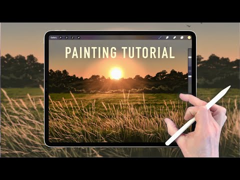 IPAD PAINTING TUTORIAL - Easy Summer Grass Sunset landscape in Procreate