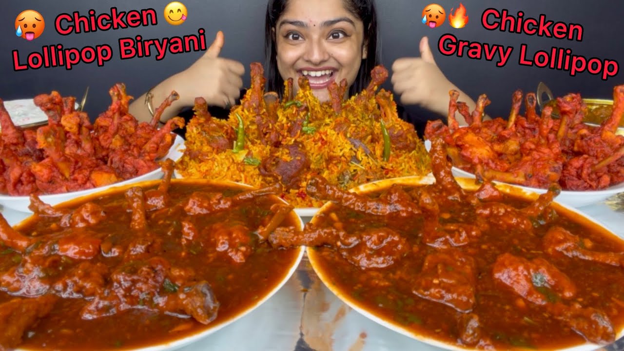 CHICKEN LOLLIPOP BIRYANI, SPICY CHICKEN GRAVY LOLLIPOP AND CRISPY CHICKEN LOLLIPOP WITH EGG CURRY 