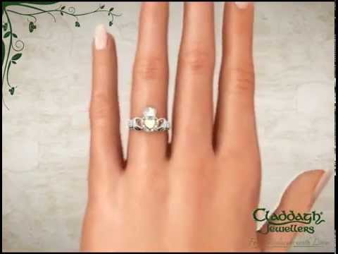 Sterling Silver Diamond Set Claddagh Ring With 10kt Gold Heart Hand View