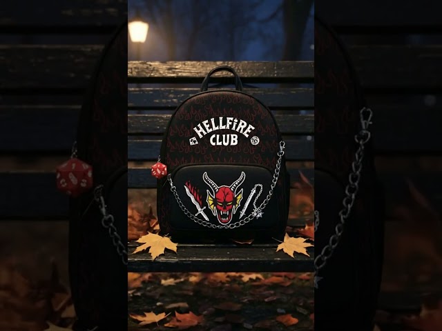 Vídeo relacionado con Bioworld Mochila Stranger Things con impresión digital, blanco, diseño Hellfire Club, multi, talla única