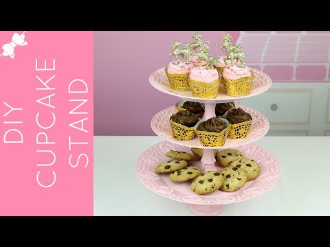 Part of a video titled How To Make a DIY Dollar Store Cupcake Stand // Lindsay Ann Bakes