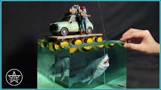Shark Alert! The Trap Beneath the Raft | AmazingTrungX DIY Epoxy Resin Diorama