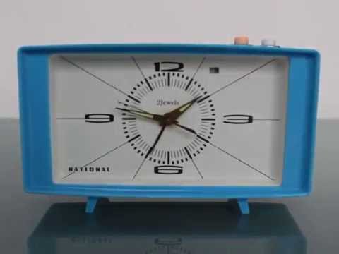 RHYTHM JAPAN  Alarm Clock Mid Century Blue Space Age 2 Jewels