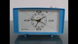 RHYTHM JAPAN  Alarm Clock Mid Century Blue Space Age 2 Jewels