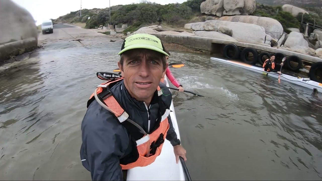 Downwind Paddling a triple surfski with my brother and Vinnie.