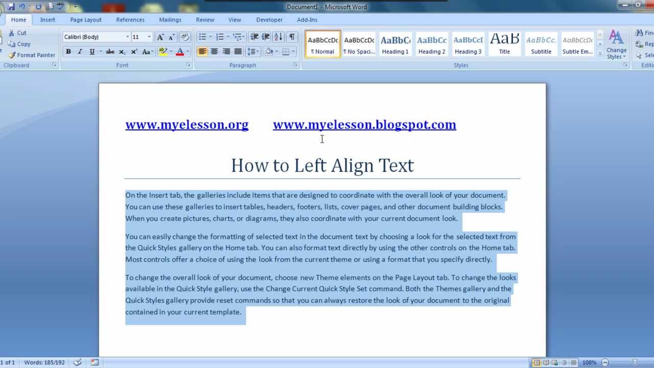 MS Word: Left Align Text