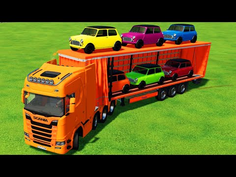 TRANSPORTING COLORED MINI COOPER S WITH SCANIA TRUCK - Farming Simulator 22