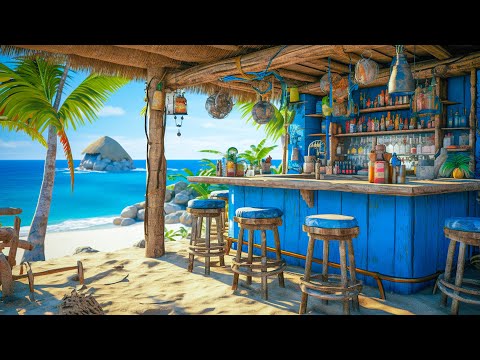 Summer Seaside Jazz🌴Tropical Coffee Shop and Relaxing Bossa Nova Music, Sea Wave Sounds