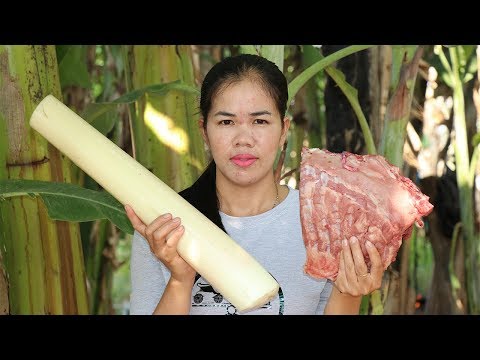 Amazing Cooking Banana Tree Sour Soup W/ Pork Delicious - Banana Tree Recipes  -Village Food Factory