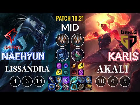 GRF Naehyun Lissandra vs GEN Karis Akali Mid - KR Patch 10.21