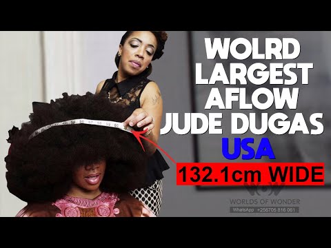 The largest afro measures 18.5 cm high, 19.6 cm wide and was achieved by Aevin Dugas