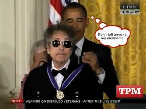 Caption this: Bob Dylan receives Medal of Freedom from Barack Obama