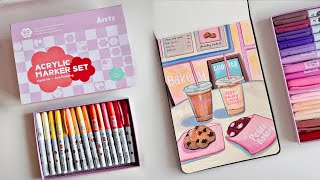 🎨 paint with me 🍪 food illustration ☕️ arrtx direct ink 60 acrylic makers review 🎀