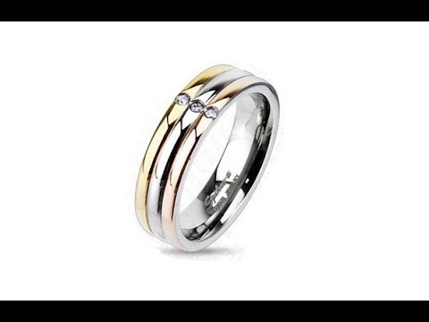 Biżuteria - Trójkolorowy tytanowy pierścionek z cyrkoniami