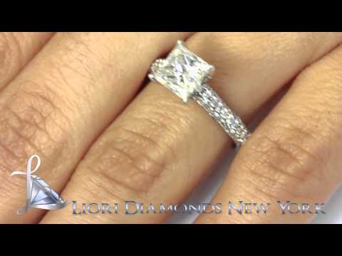 ER-0193 - 2.88 Carat H-SI1 Certified Princess Cut Diamond Engagement Ring 18k White Gold