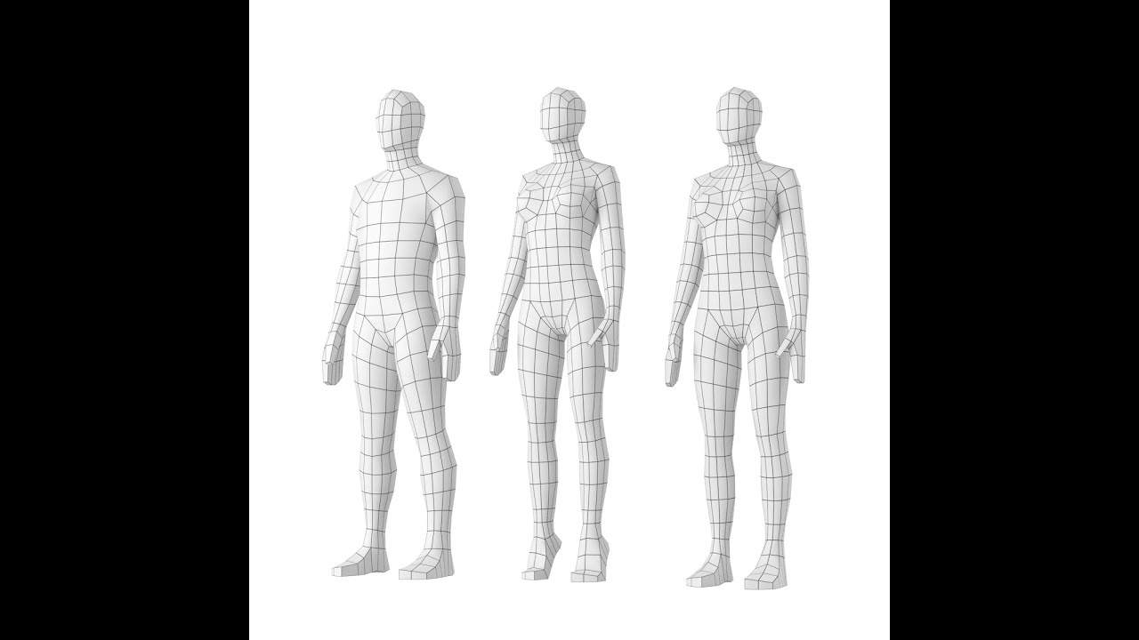 Maglia base naturale femminile e maschile in posa di riposo Modello 3D
